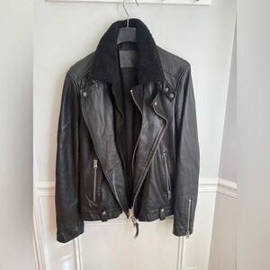 Allsaints M Leather Jacket Sherpa Collar & Suede-Accent Excellent Condition